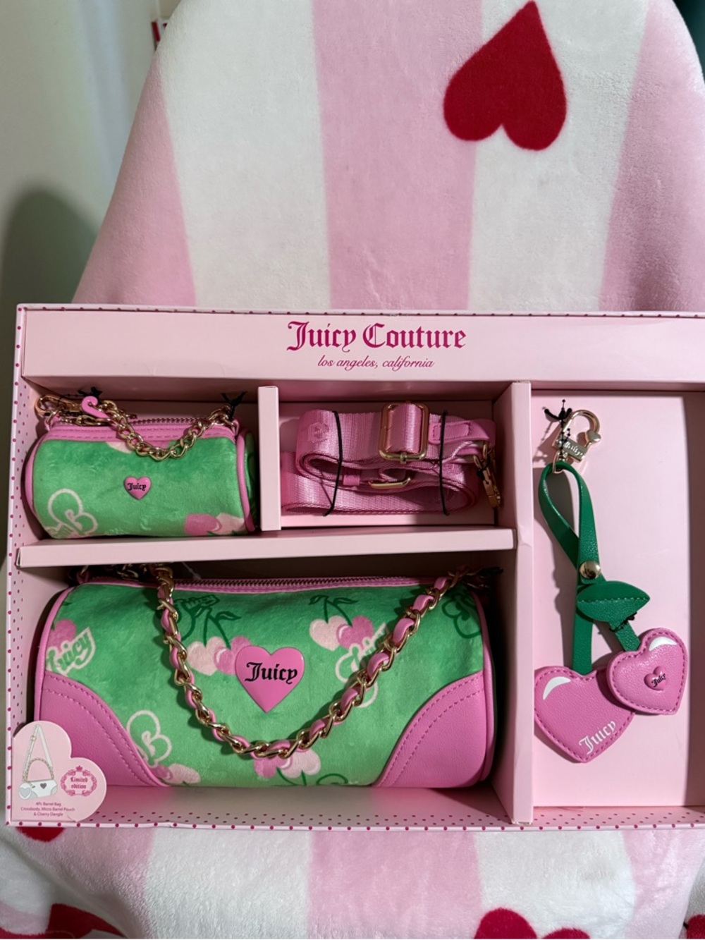 NWT Juicy Couture Heritage Cherry 🍒 Barrel BagSet in Retro Green Multi